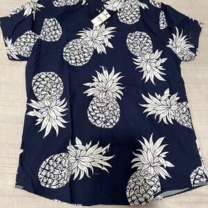 Express Dark Blue Shirt with White Pineapple Design